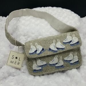 Sol and Mer New with Tags Silver, Blue and White Beaded Ice Skate Shoulder Bag